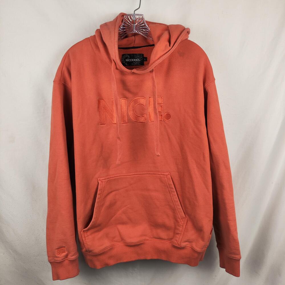 Nice Kicks Hoodie Mens Large Orange Fleece Pullover NICE. Embroidered Logo